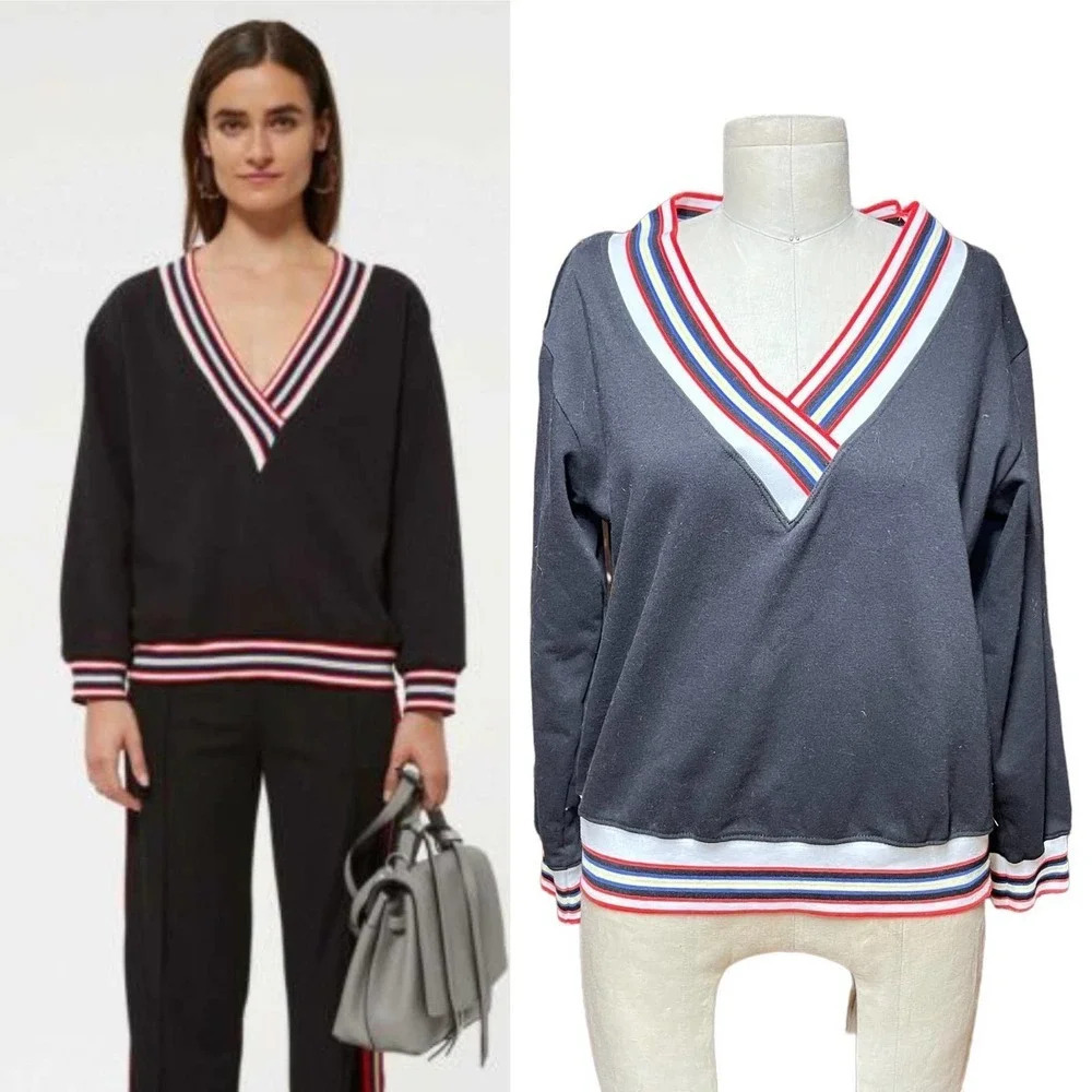 Rebecca Minkoff Kristine Sweatshirt V neck Stripes Black Size XS